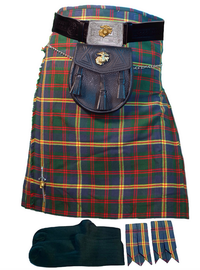 USMC Package- Order a Deluxe Leatherneck Tartan Kilt, Matching Flashes, USMC EGA Pin and Sporran, and get a FREE pair of green socks